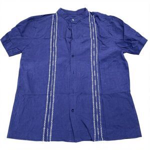 Men's Short Sleeved Shirt With Linen Cotton Buttons with Embroidery